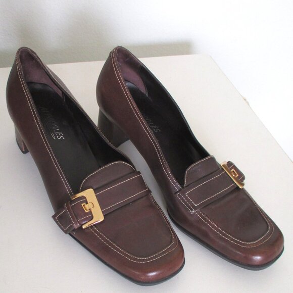 Aerosoles "Two Time" Womens Brown Leather Stacked Heel Loafer - Size 8.5M - Picture 3 of 10